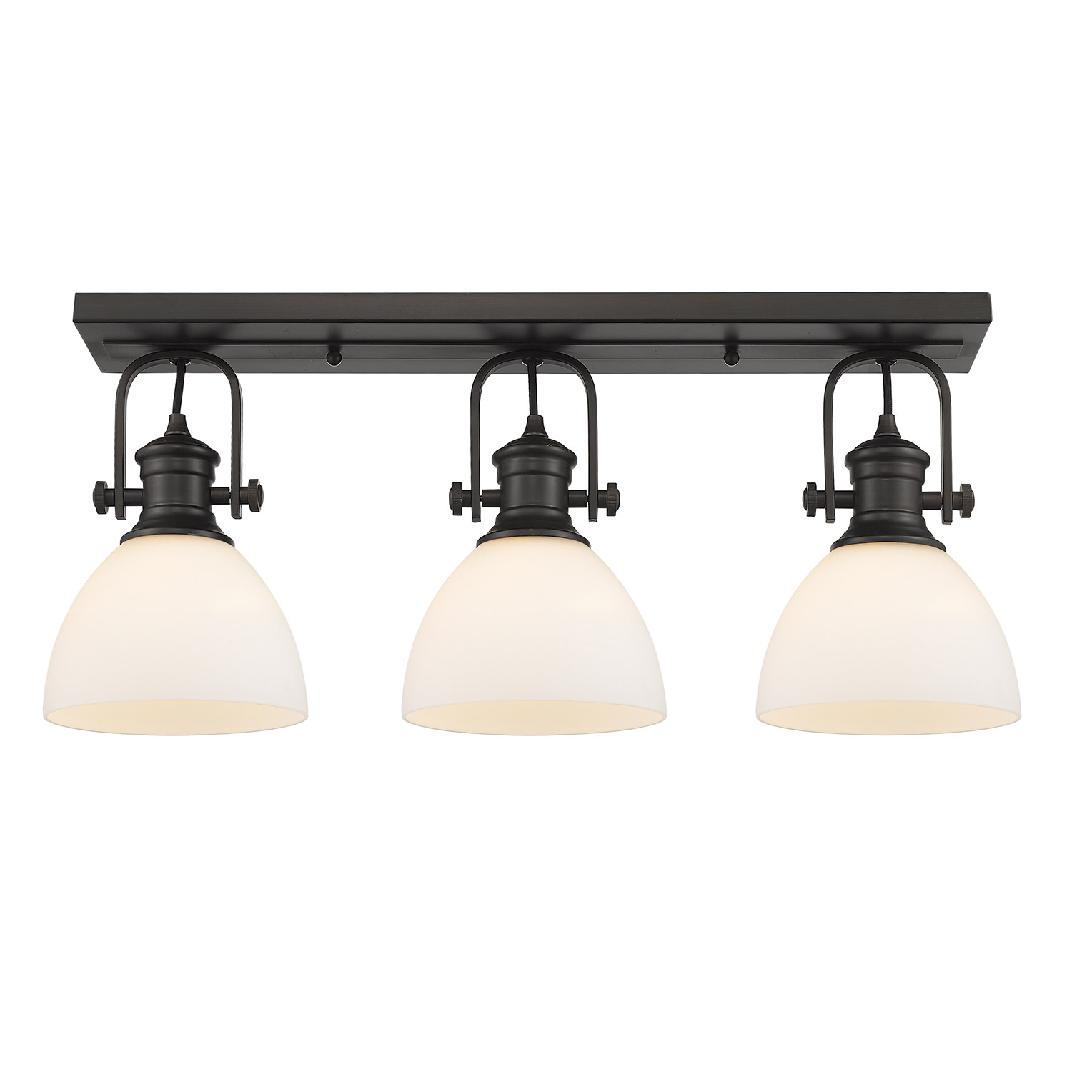 Golden Lighting-3118-3SF RBZ-OP-Hines - 3 Light Semi-Flush Mount 9.63 Inches Tall and 25.13 Inches Wide Rubbed Bronze Opal Rubbed Bronze Finish